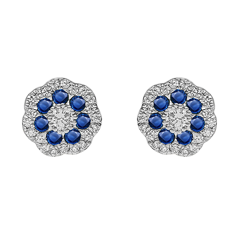 10Kt White Gold Diamond 1/4Ctw & Sapphire 3/8Ctw Earring