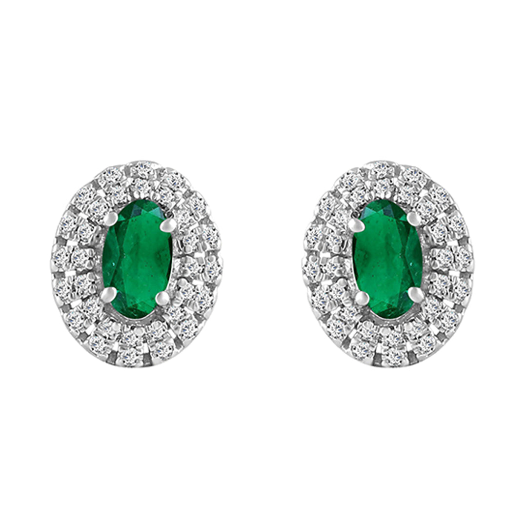10Kt White Gold Diamond 1/6Ctw & Emerald 3/4Ctw Earring