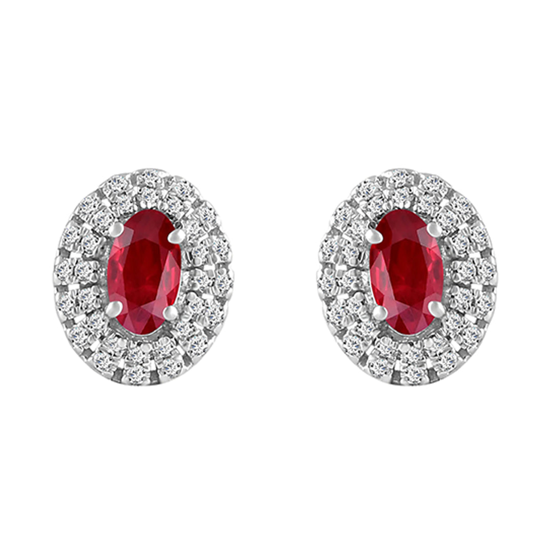 10Kt White Gold Diamond 1/6Ctw & Ruby 3/4Ctw Earring