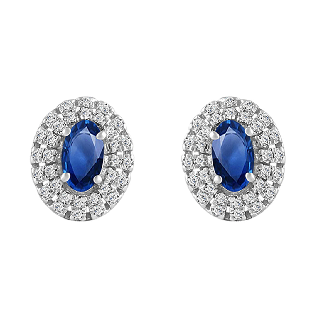 10Kt White Gold Diamond 1/6Ctw & Sapphire 3/4Ctw Earring