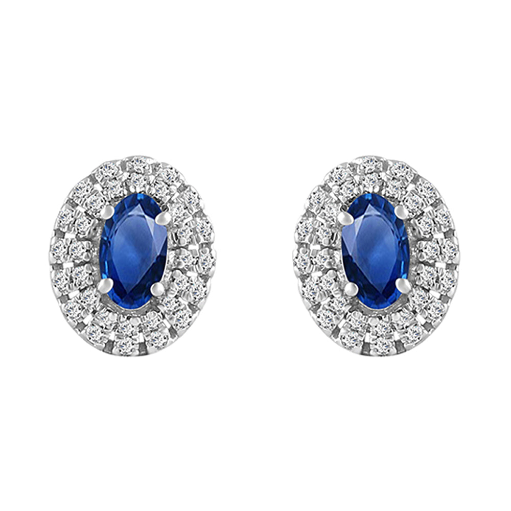 10Kt White Gold Diamond 1/7Ctw & Sapphire 3/4Ctw Earring