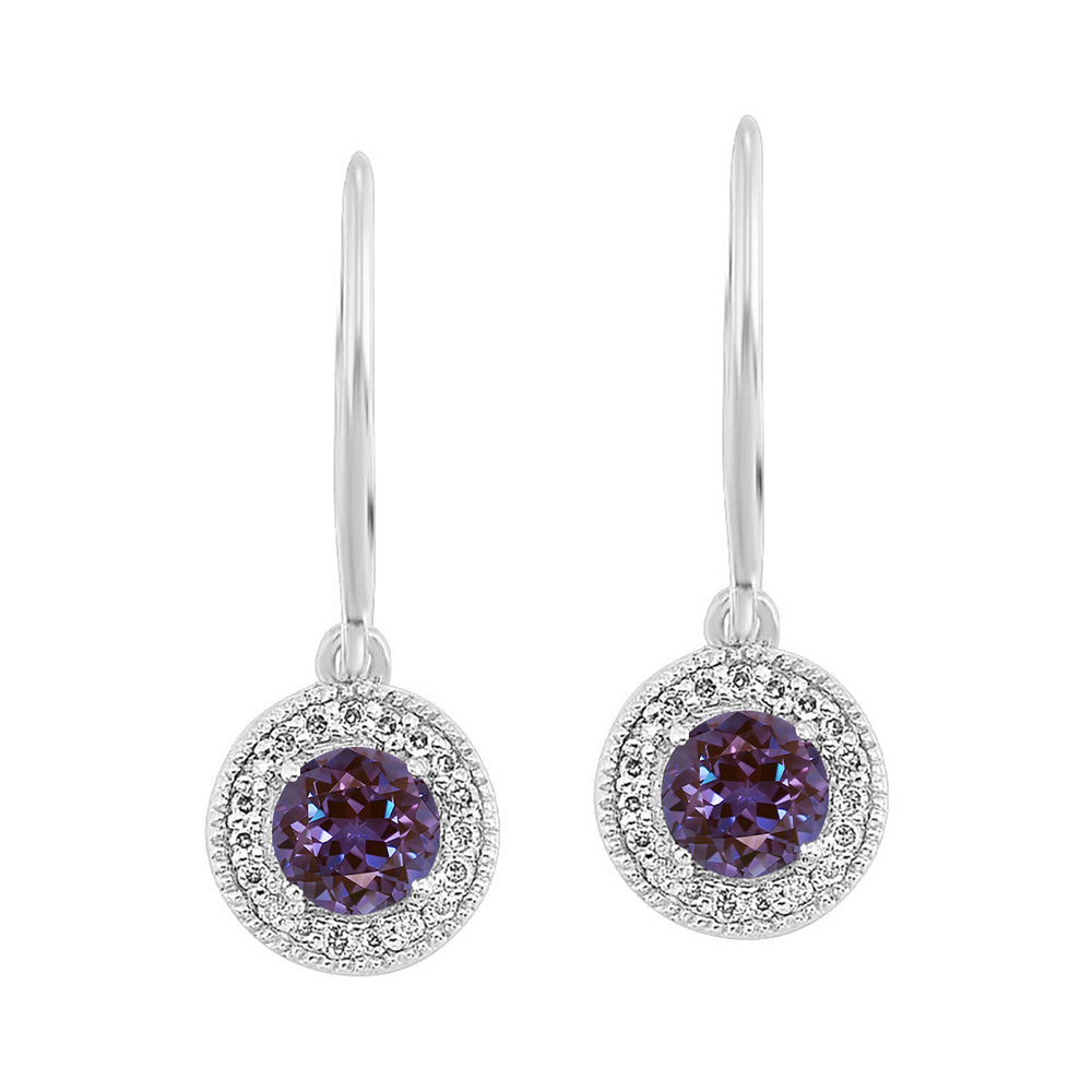 Silver Diamond 1/10Ctw & Syn Alexandrite 1/2Ctw Earring
