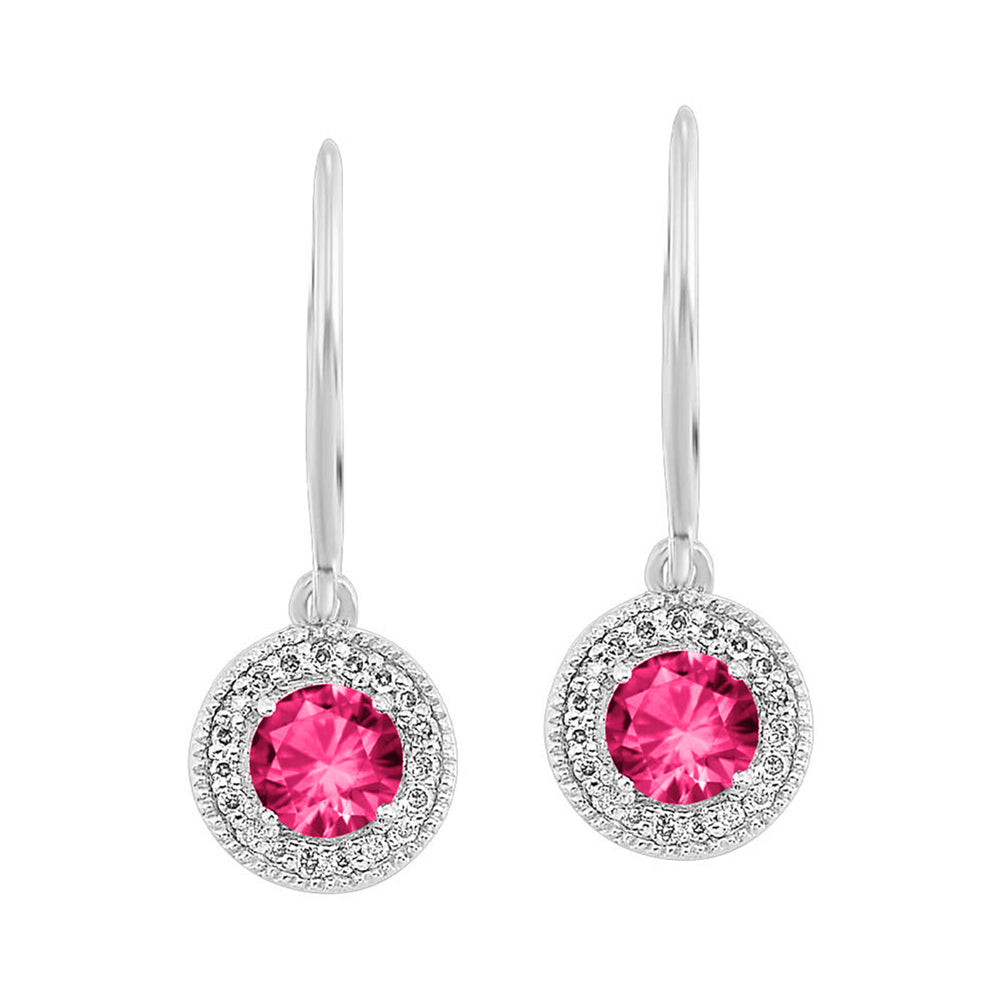 Silver Diamond 1/10Ctw & Pink Tourmaline 5/8Ctw Earring