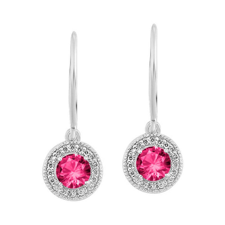 Silver White Diamond 1/10Ctw & Pink Tourmaline 5/8Ctw Earring