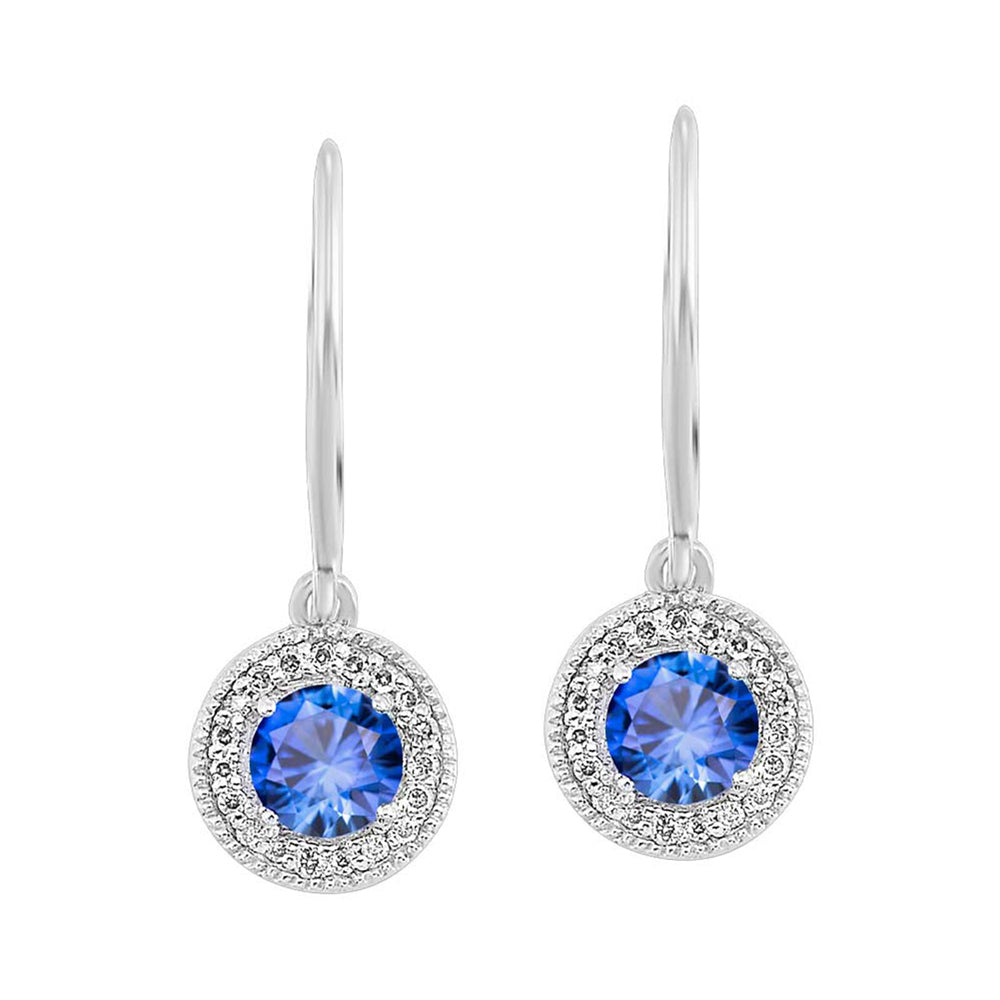 Silver Diamond 1/10Ctw & Sapphire 5/8Ctw Earring