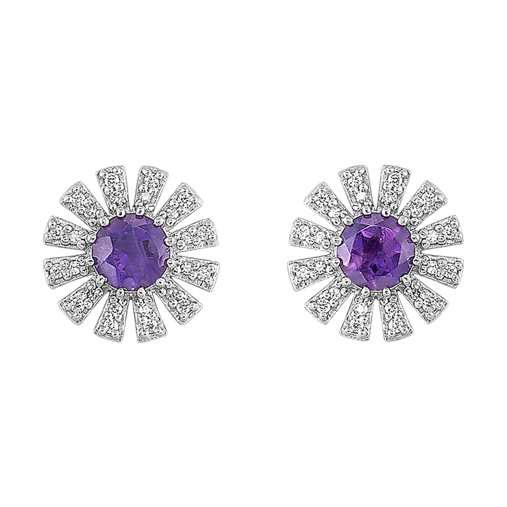 10Kt White Gold Diamond 1/10Ctw & Amethyst 1/2Ctw Earring