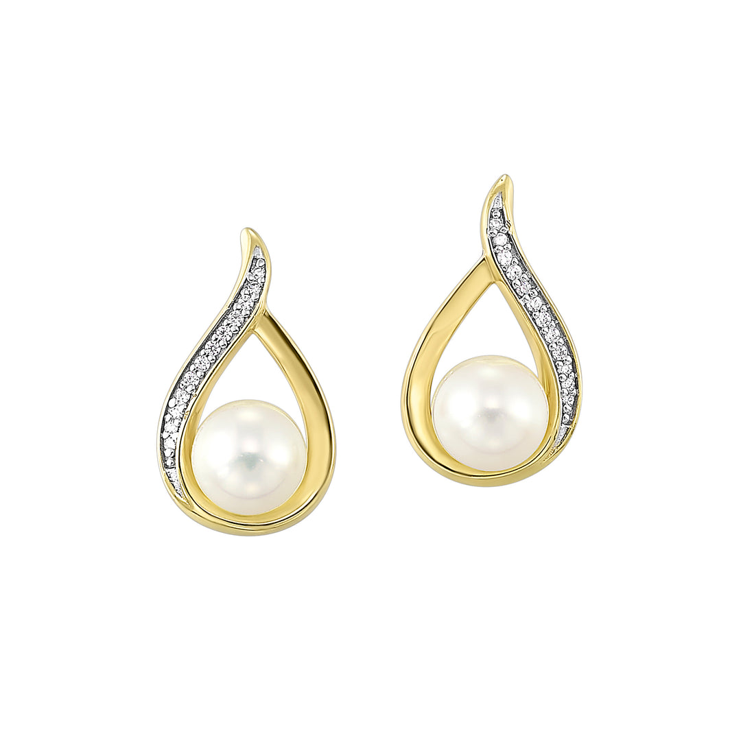 14Kt Yellow Gold Diamond 1/25Ctw & Pearl Earring