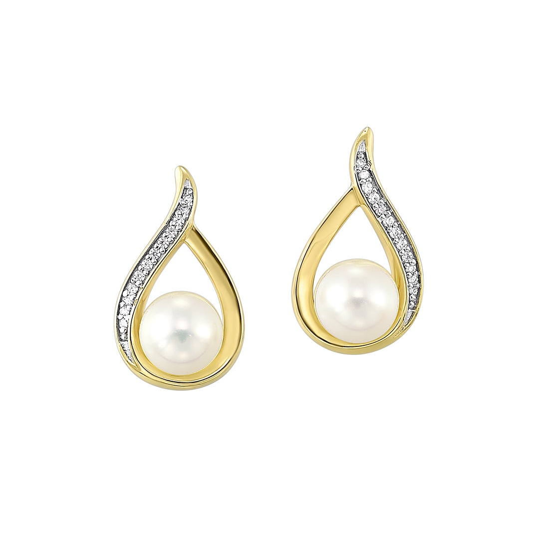 14Kt Yellow Gold Diamond 1/25Ctw & Pearl Earring