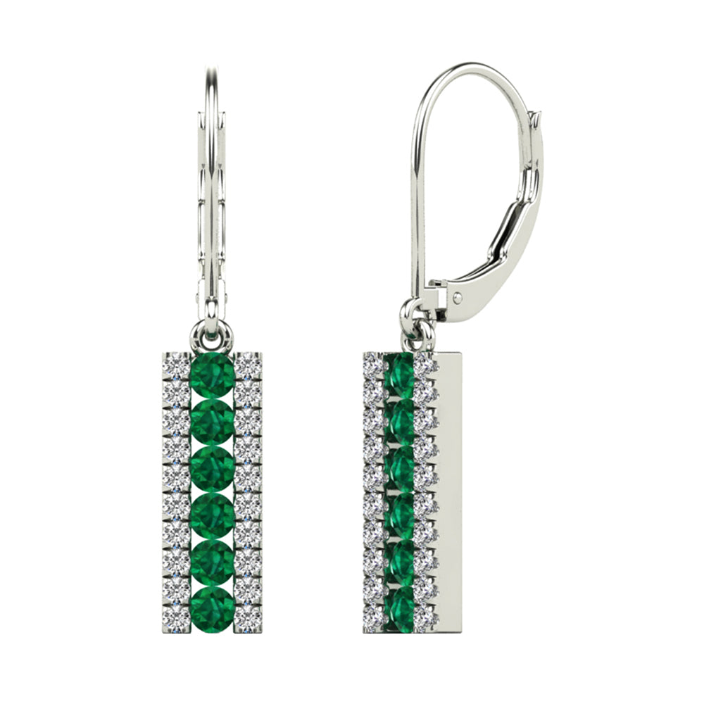 14Kt White Gold Diamond 1/5Ctw & Emerald 1/4Ctw Earring