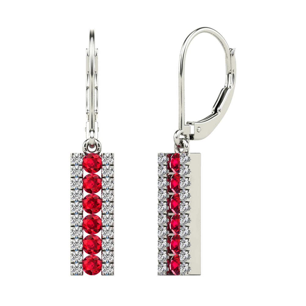 14Kt White Gold Diamond 1/5Ctw & Ruby 3/8Ctw Earring