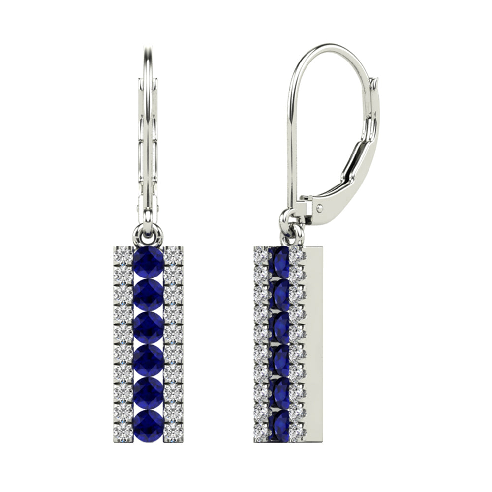 14Kt White Gold Diamond 1/5Ctw & Sapphire 3/8Ctw Earring