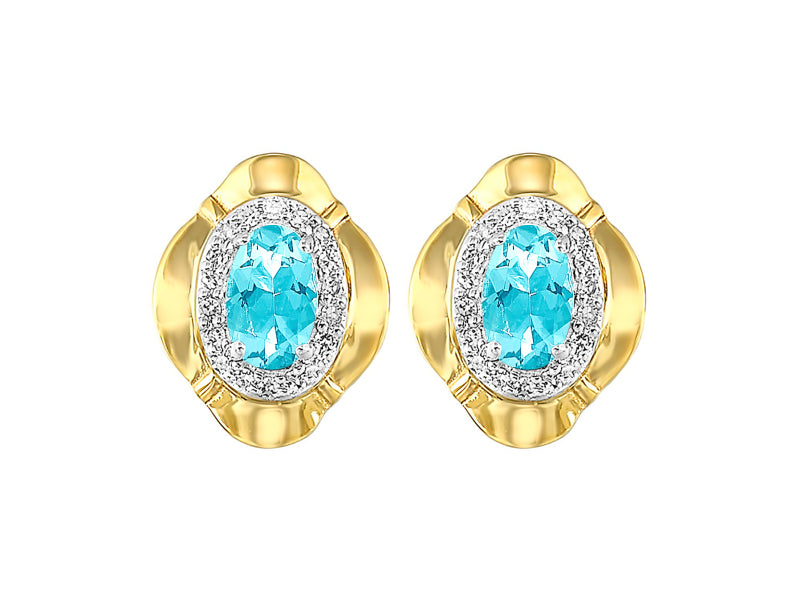 10Kt Yellow Gold Diamond 1/10Ctw & Aquamarine 3/8Ctw Earring