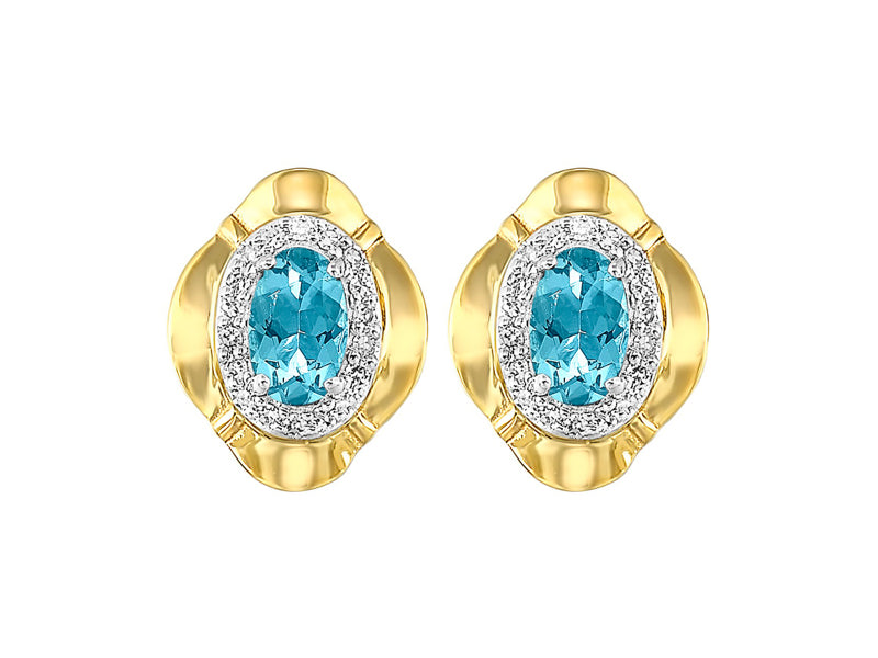 10Kt Yellow Gold Diamond 1/10Ctw & Blue Topaz 1/2Ctw Earring