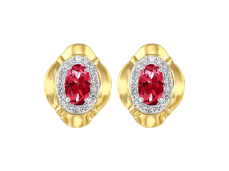 10Kt Yellow Gold Diamond 1/10Ctw & Garnet 1/2Ctw Earring