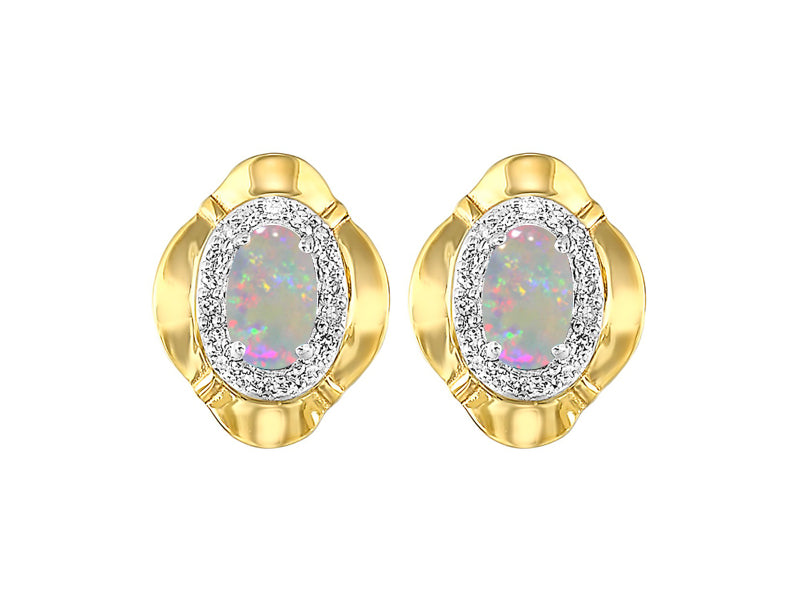10Kt Yellow Gold Diamond 1/10Ctw & Opal 5/8Ctw Earring