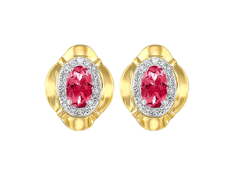 10Kt Yellow Gold Diamond 1/10Ctw & Ruby 3/8Ctw Earring