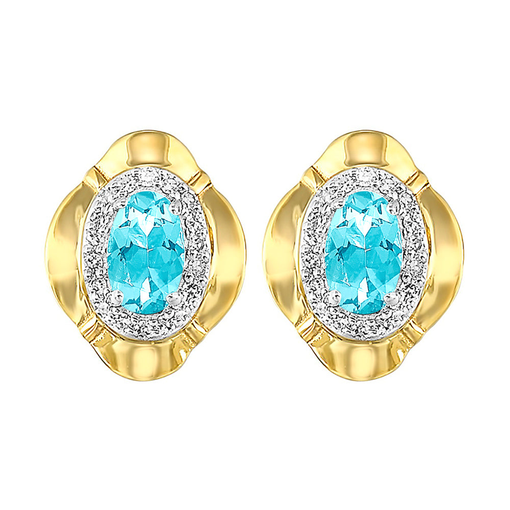 10Kt Yellow Gold Diamond 1/10Ctw & Aquamarine 3/8Ctw Earring