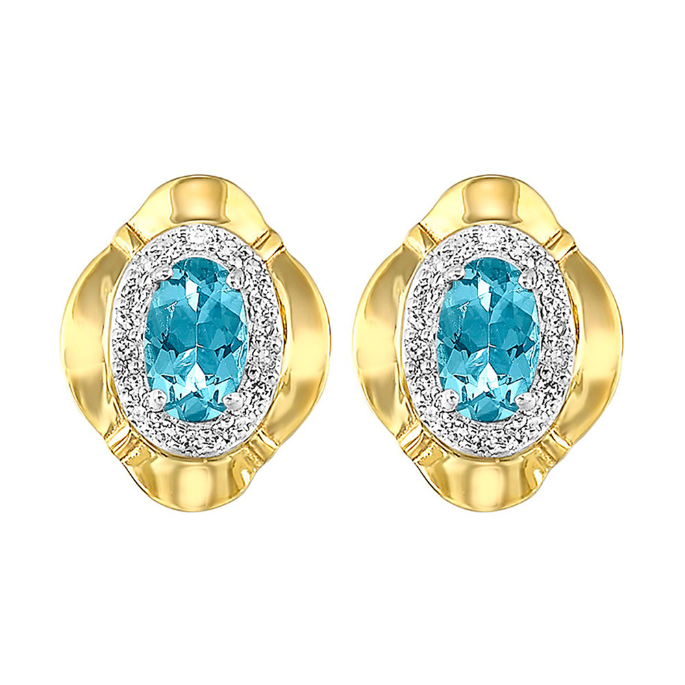 10Kt Yellow Gold Diamond 1/10Ctw & Blue Topaz 1/2Ctw Earring