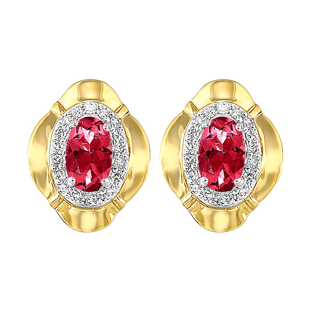 10Kt Yellow Gold Diamond 1/10Ctw & Garnet 1/2Ctw Earring