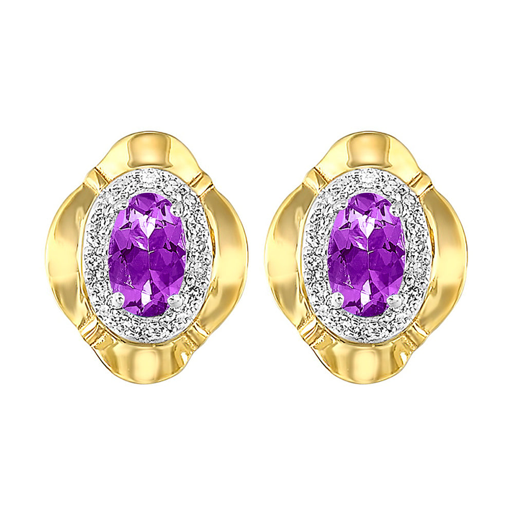 10Kt Yellow Gold Diamond 1/10Ctw & Amethyst 3/8Ctw Earring
