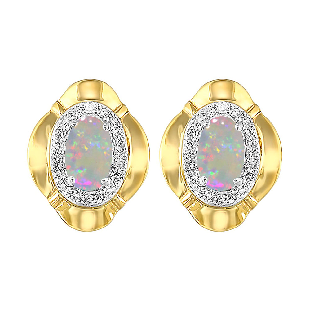 10Kt Yellow Gold Diamond 1/10Ctw & Opal 5/8Ctw Earring