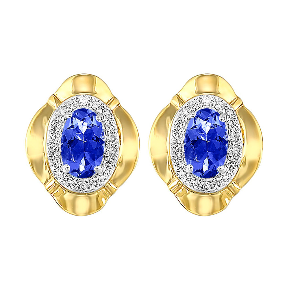 10Kt Yellow Gold Diamond 1/10Ctw & Sapphire 5/8Ctw Earring