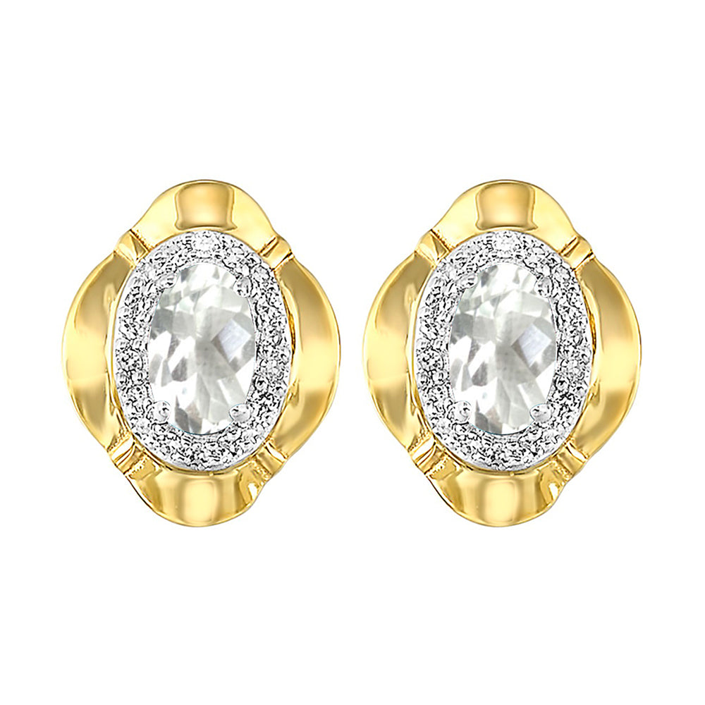 10Kt Yellow Gold Diamond 1/10Ctw & White Topaz 1/2Ctw Earring