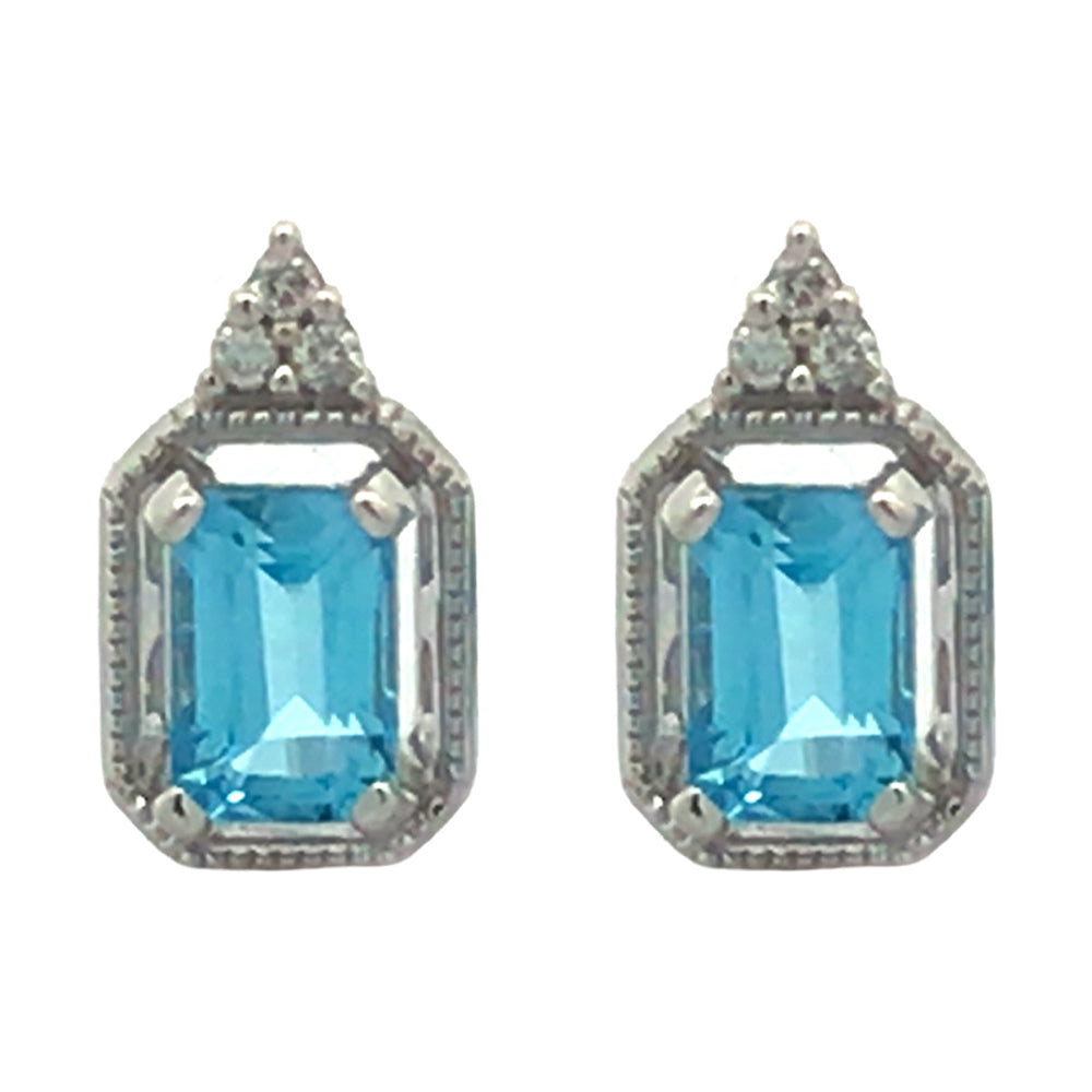 Silver Diamond 1/20Ctw & Blue Topaz 1 1/3Ctw Earring