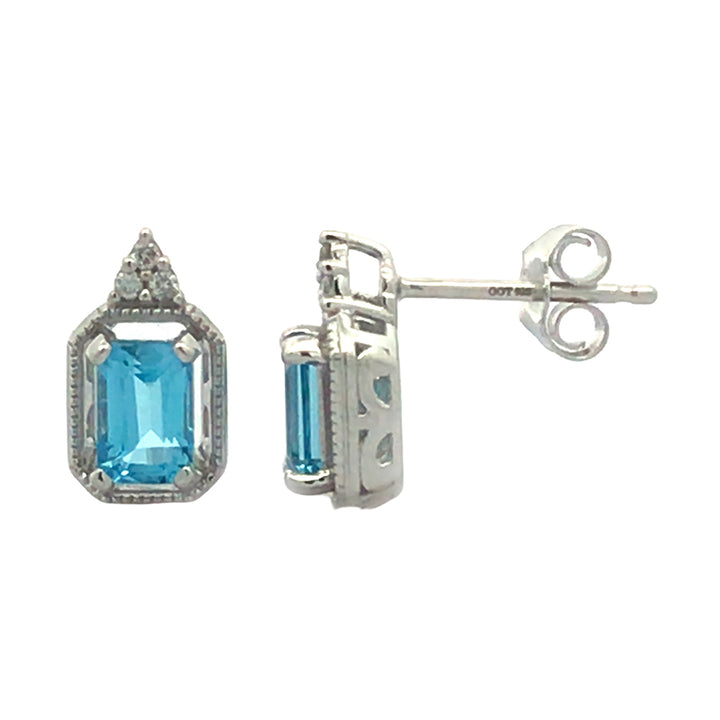 Silver Diamond 1/20Ctw & Blue Topaz 1 1/3Ctw Earring
