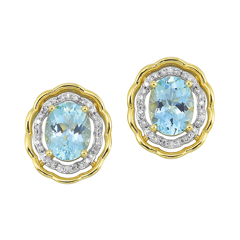 14Kt Yellow Gold Diamond 1/5Ctw & Aquamarine 3 1/6Ctw Earring