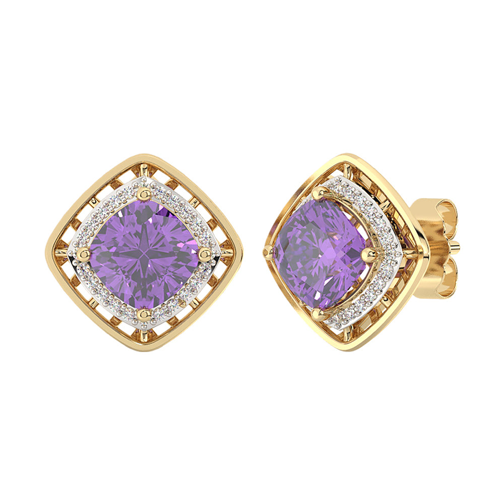 10Kt Yellow Gold Diamond 1/10Ctw & Amethyst 1 7/8Ctw Earring