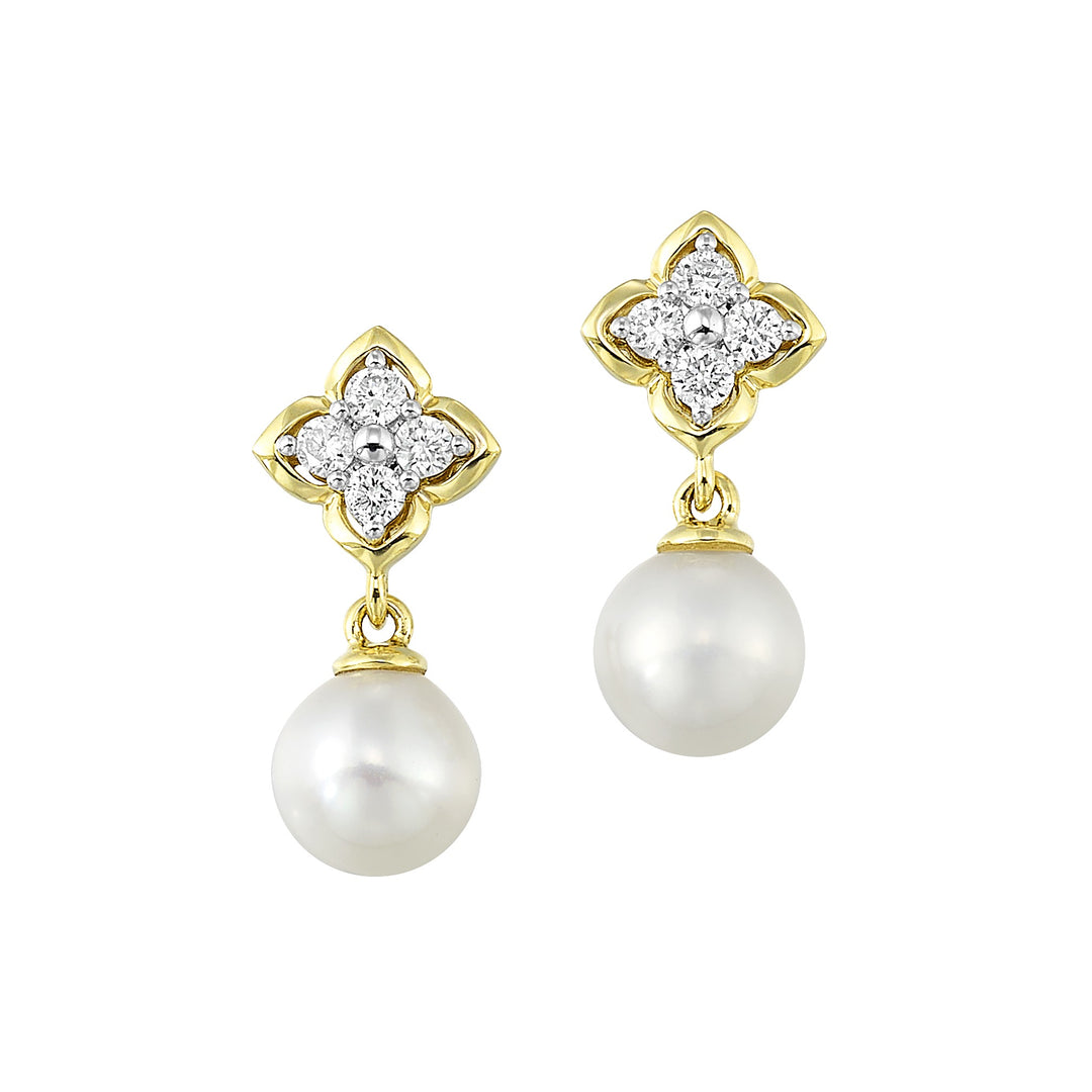14Kt Yellow Gold Diamond 1/5Ctw & Pearl Earring
