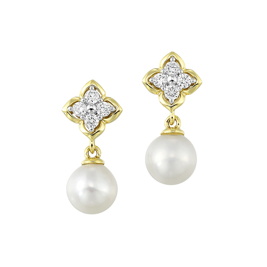 14Kt Yellow Gold Diamond 1/5Ctw & Pearl Earring