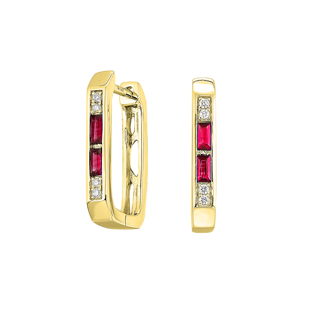 14Kt Yellow Gold Diamond 1/25Ctw & Ruby 1/5Ctw Earring