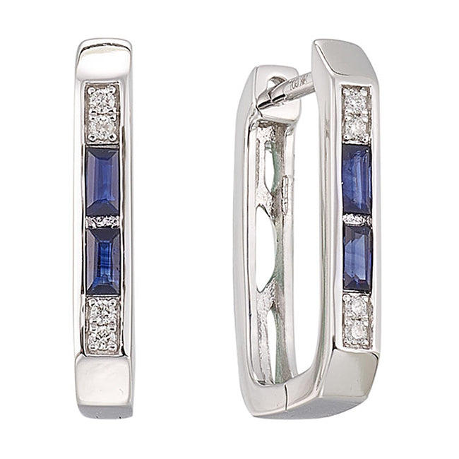14Kt White Gold Diamond 1/25Ctw & Sapphire 1/5Ctw Earring