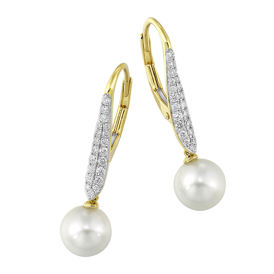14Kt Yellow Gold Diamond 1/4Ctw & Pearl Earring