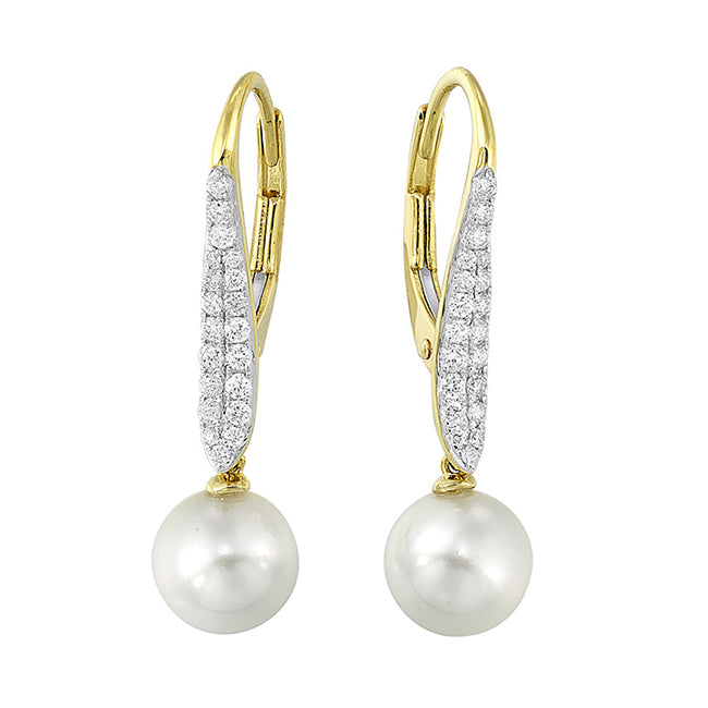 14Kt Yellow Gold Diamond 1/4Ctw & Pearl Earring