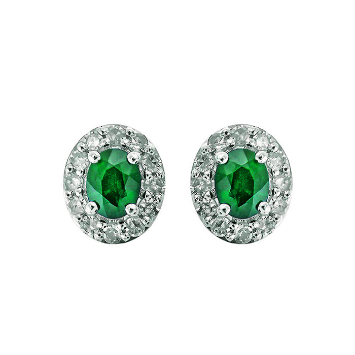 10Kt White Gold Diamond 1/7Ctw & Emerald 3/8Ctw Earring