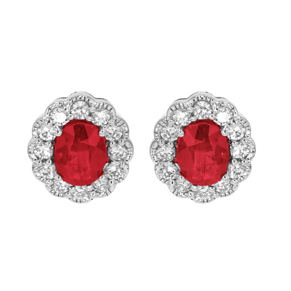 14Kt White Gold Diamond 1Ctw & Ruby 3 7/8Ctw Earring