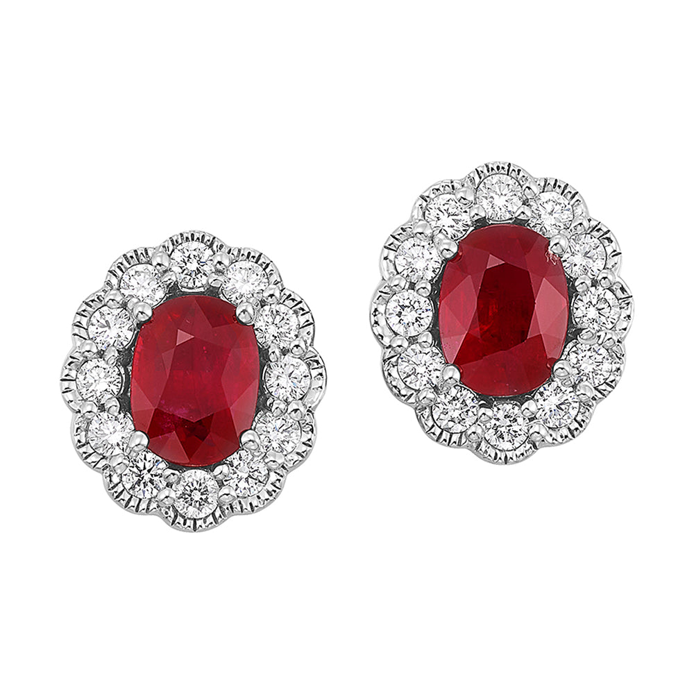 14Kt White Gold Diamond 1Ctw & Ruby 3 7/8Ctw Earring