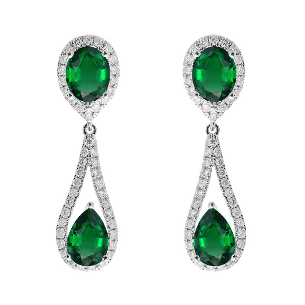 14Kt White Gold Diamond 3/4Ctw & Emerald 2 1/2Ctw Earring