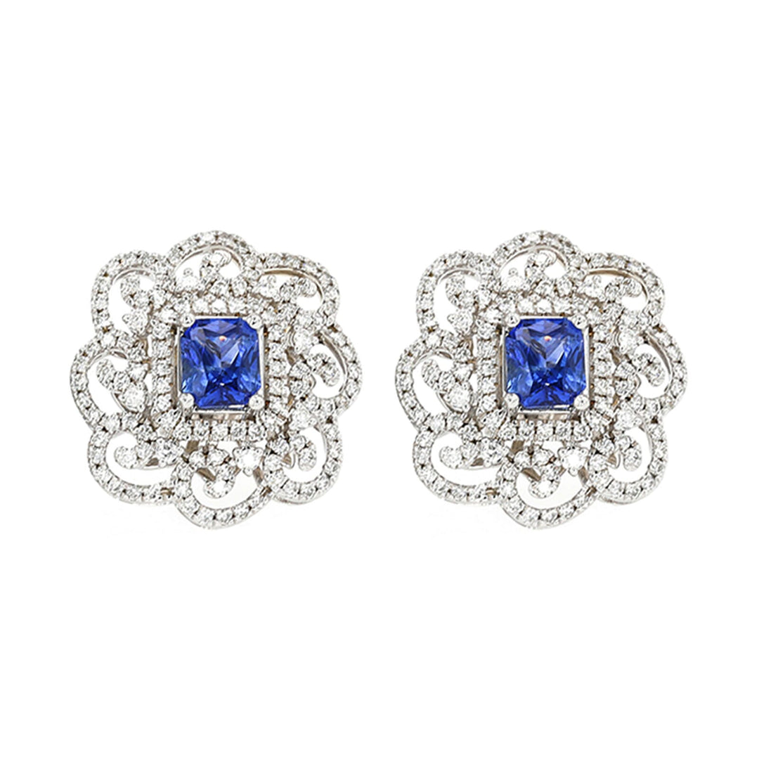 14Kt White Gold Diamond 1 1/4Ctw & Sapphire 2Ctw Earring