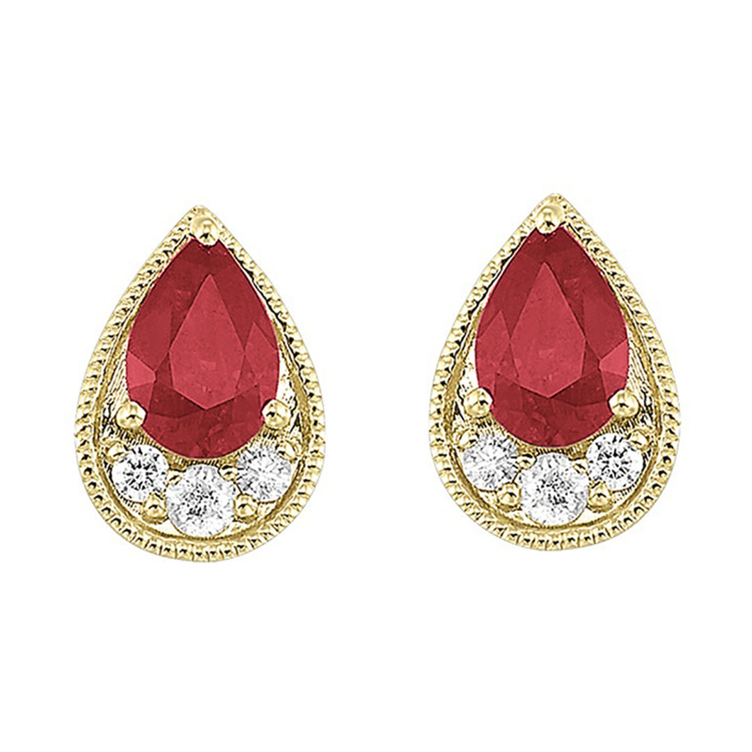 10Kt Yellow Gold Diamond 1/10Ctw & Ruby 1Ctw Earring