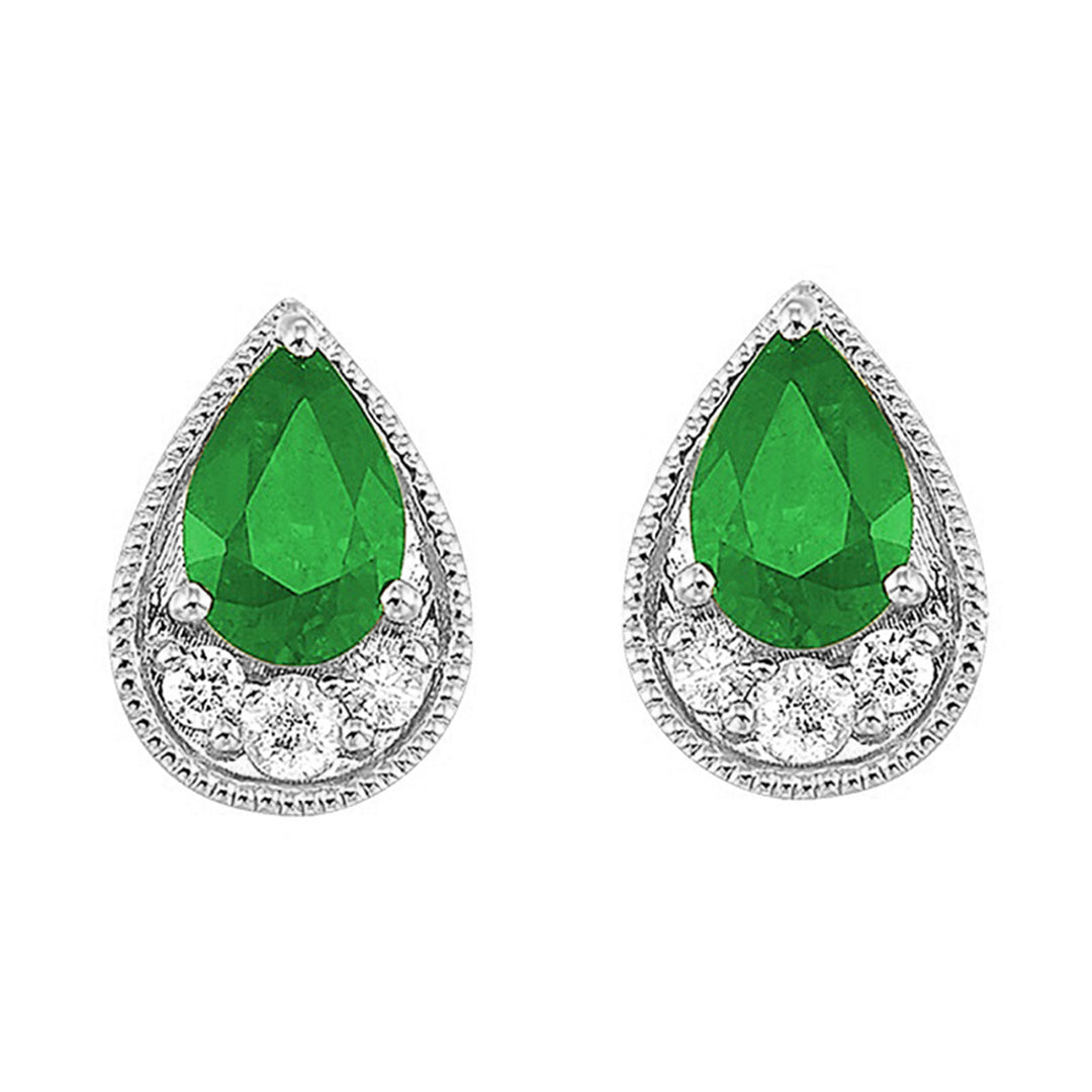 14Kt White Gold Diamond 1/10Ctw & Emerald 3/4Ctw Earring
