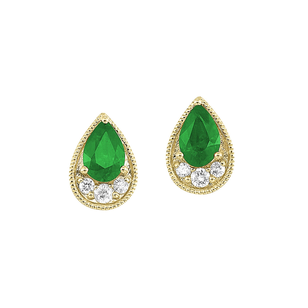 14Kt Yellow Gold Diamond 1/10Ctw & Emerald 3/4Ctw Earring