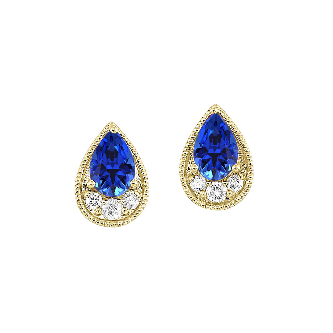 14Kt Yellow Gold Diamond 1/10Ctw & Sapphire 1Ctw Earring
