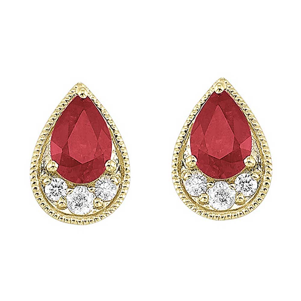 10Kt Yellow Gold Diamond 1/10Ctw & Ruby 1Ctw Earring