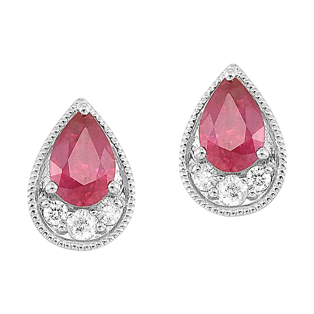 14Kt White Gold Diamond 1/10Ctw & Ruby 1Ctw Earring