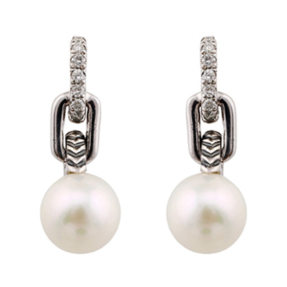 Silver Diamond 1/20Ctw & Pearl 2 3/4Ctw Earring