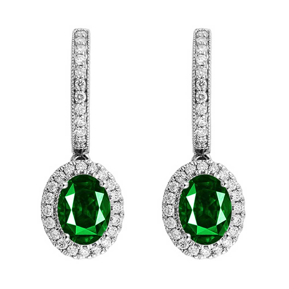 14Kt White Gold Diamond 1/2Ctw & Emerald 2 1/8Ctw Earring